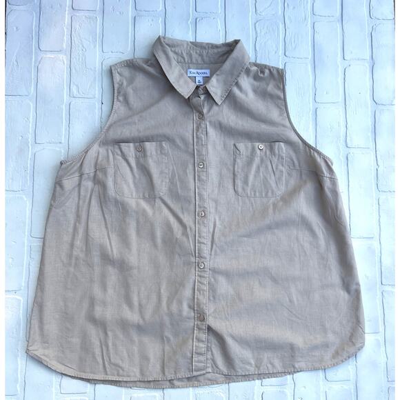 Kim Rogers Women's Linen Cotton Blend Beige Tan Sleeveless Button Down Top sz XL - Picture 1 of 5